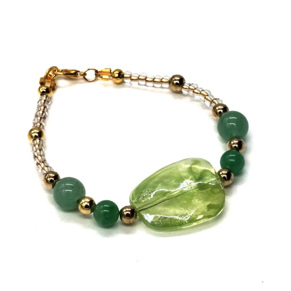 Set Necklace Bracelet Jade Disc Lobster Clasp Gold Green Dual Strand Unique - Picture 4 of 5